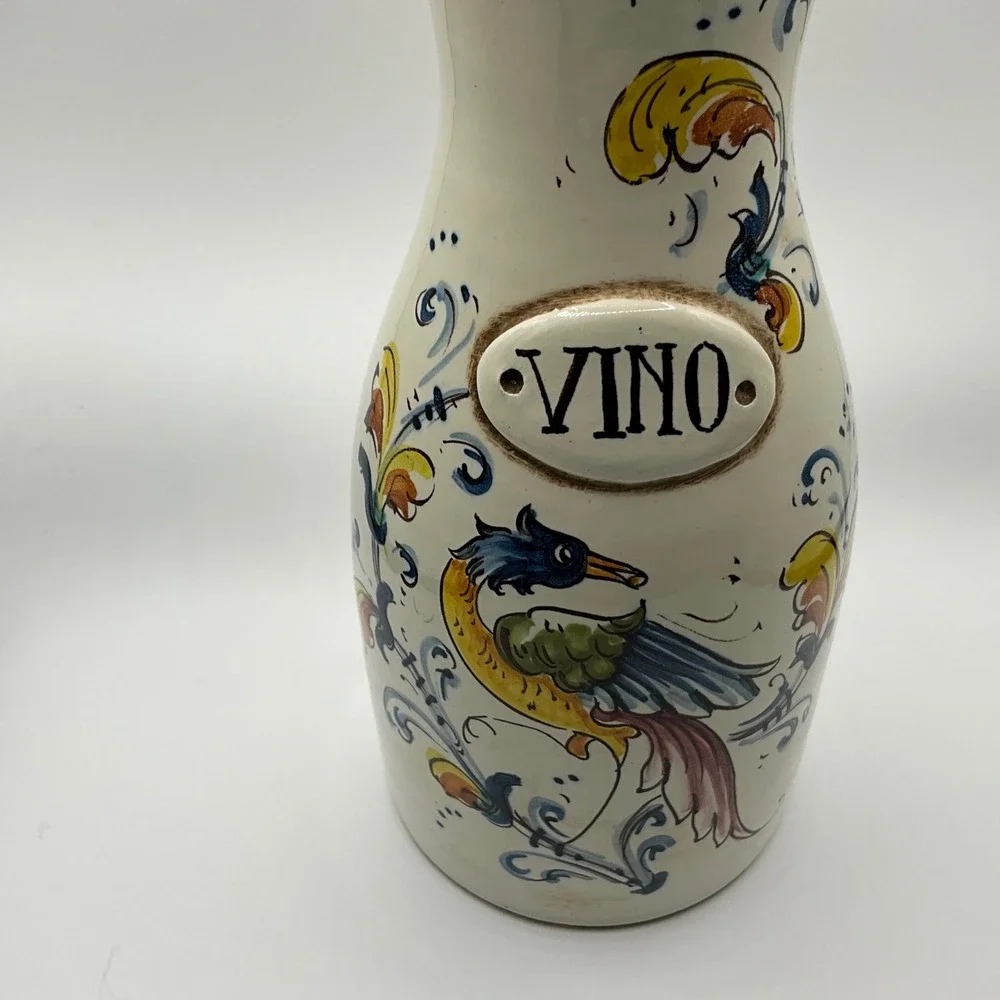 Borgioli Ceramic Vino Carafe‎ Hand Painted Italian Bird Floral Design